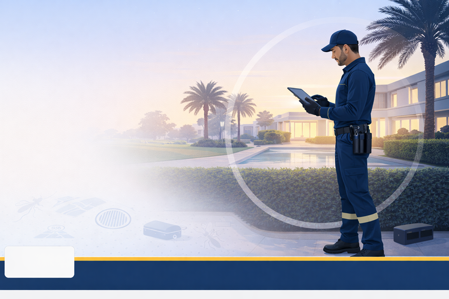 Pest control technician inspection in Emirates Hills, Dubai (Supernova)