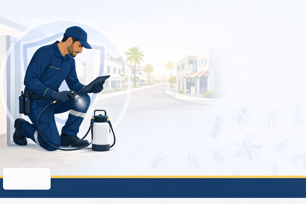 Pest control technician inspection in Mankhool, Dubai (Supernova)