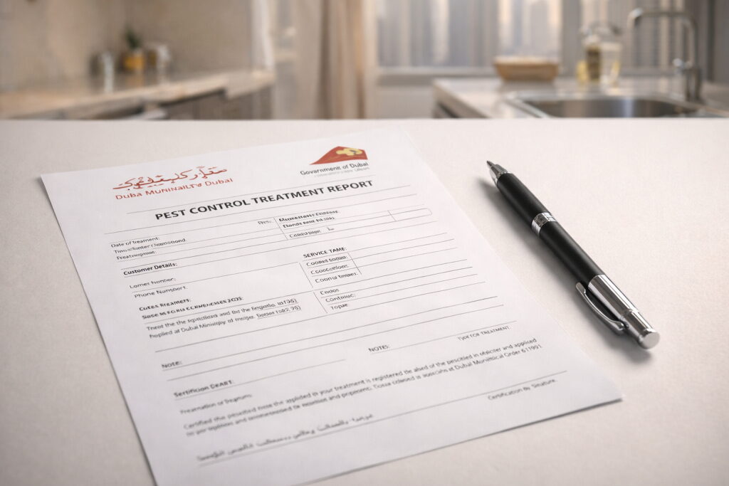 Cockroach treatment report Dubai — Supernova Services DM-approved documentation