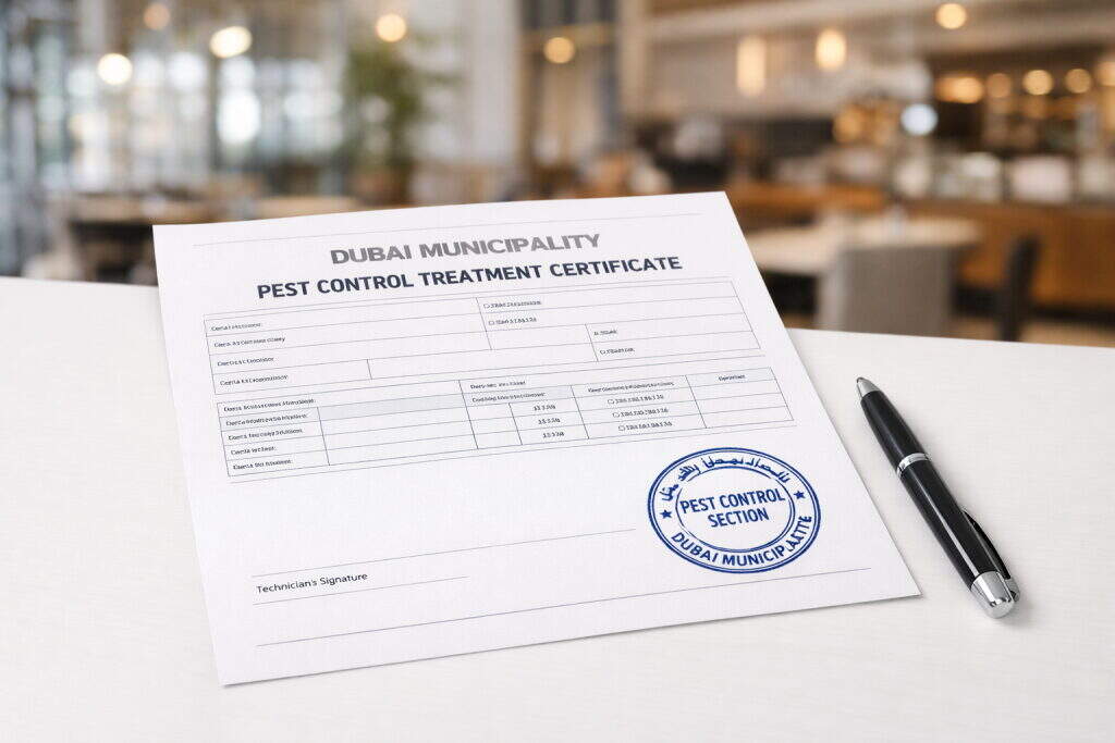 DM pest control restaurant certificate Dubai — Supernova Services official documentation