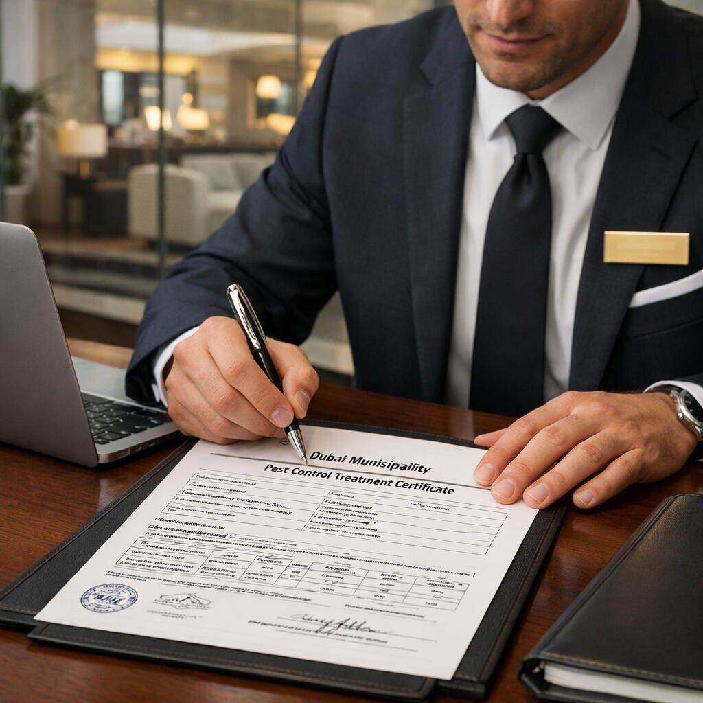 Hotel pest control Dubai compliance certificate — Supernova Services DM documentation