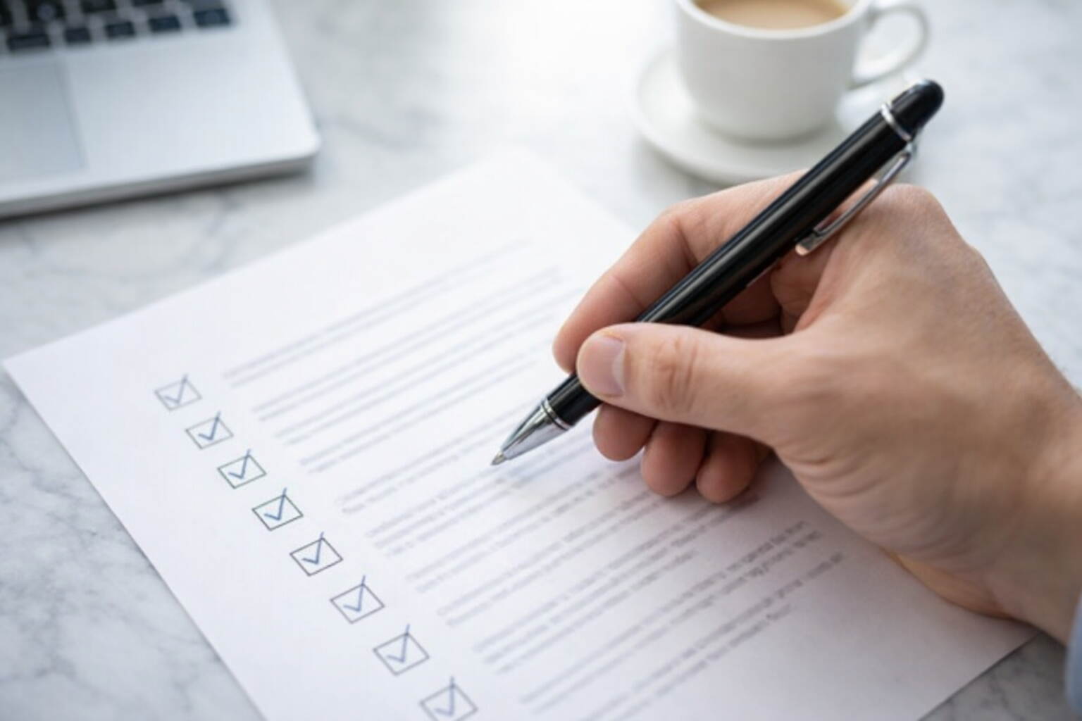 FM officer checking off clauses on a pest control SLA checklist